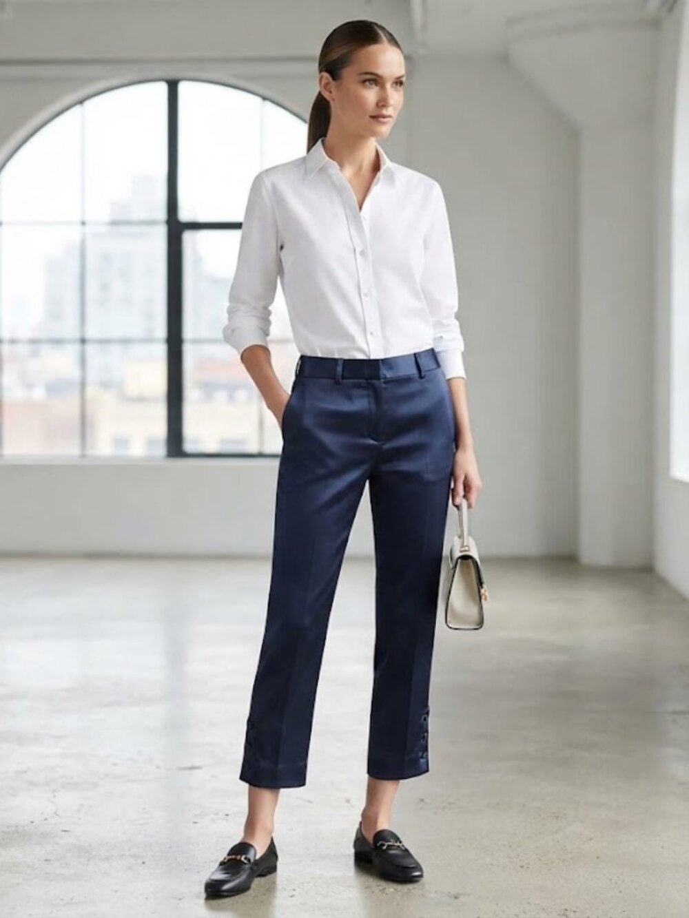 Theory‎ Navy Blue Satin Tailor Cropped Straight Leg Pants Size 12